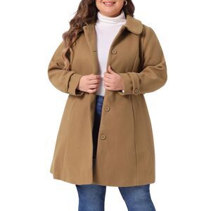 Plus Size Peacoat Cuff Single Breasted Trench Long Coats Camel